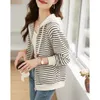 Damenjacken Mode Korea Streifen Kapuze Lose Strickjacke Mantel Tops Frühling Herbst Elegante Freizeitjacke Chic Sweatshirt B106 230728