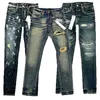 Designer Roxo Jeans Marca Moda Masculina Jean Distressed Motociclista Rock Skinny Slim Ripped Hole Letter Top Quality Hip Hop Denim Pants Fpar