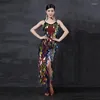 Vêtements de scène robe de danse latine Costumes danse brillante femmes Latindance boîte de nuit ensemble compétition Latino longues robes grandes paillettes