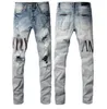 Mężczyźni dżinsy dziura jasnoniebieski ciemnoszary Włochy długie spodnie uliczne jeansu chuda szczupła prosta motocyklista Jean Top Quality 3p12