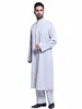 Vêtements ethniques décontracté moyen-orient musulman hommes Thobe Jibbah pantalon 2 pièces costume saoudien homme bouton longue chemise pantalon lâche Robe ensembles