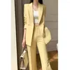 Kvinnors tvåbitar byxor Kontor Lady Career Work Suit Fashion Blazer Pantsuit Simple Solid Color Long Sleeve Coats