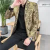 Luxury Gold Striped Print Blazer Street Casual Mens Slim Suit Giacche Nightclub Prom Dresses Abito da sera Abiti eleganti Giacca M-5X298p