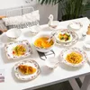 Dinnerware Sets 51pcs Set Bone China Tableware Servies Gold Floral Chafing Dish Dinner Porcelain Plate Ceramic