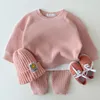 Clothing Sets Korean Baby Cotton Kintting Clothing Sets Kids Boys Girls Spring Autumn Loose Tracksuit Pullovers TopsPants 2PCS Sets Clothes 230728