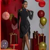 Stage Wear Long Sleeve Black Female Latin Dance Dress Sexy Cross Neck Design Ballroom Dancewear Cha Samba Rumba Costumes W22A200