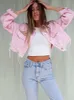 Women's Jackets Female Pink Denim Jackets Long Sleeve Turn Down Collar Streetwear Short Length Fall Jeans Jackets Loose Casual Crop Jacket Women 230728