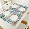 Corredor de mesa 4/6 pçs conjunto de tapetes azul mar ondas pôr do sol sol impresso guardanapo acessórios de cozinha festa em casa jogos americanos decorativos