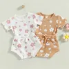 Conjuntos de roupas 0211 Lioraitiin 018M infantil bebê menina 2 peças roupas de verão manga curta malha waffle floral conjunto de shorts 230728