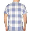 Herren-T-Shirts, kariertes Kunst-Polyester-T-Shirt, Bauernhaus-Cottage-blaues und weißes Muster, unverwechselbares Homme-dünnes Hemd, lustige Kleidung