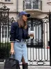 Damenjacken Dunkelblaue, kurz geschnittene Baseballjacke für Damen, Streifennähte, Taschenmäntel mit Knöpfen, Frühlingsdamen, Streetwear, schicke Kleidung 230728