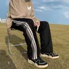 Men's Pants Casual Beige Striped Joggers BF Harajuku Summer Sports Sweat Drawstring Wide Leg Male Straight Trousers