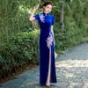 Etniska kläder Yourqipao Förbättrad Cheongsam Mor till bruden Evening Dress Velvet Chinese Wedding Guest Party klänningar Kvinnor brudtärna