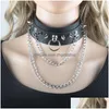 Sautoirs 2022 Nouveau Gothique Punk En Cuir Collier Goth Choker Croix Noir Épais Collier Bdsm Pour Les Femmes À Pointes Y2K Grunge Rock Hip Hop Y Fas Dhgi7