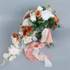 Bruiloft Bloemen SoAyle Champagne Oranje Bruid Waterval Boeket Simulatie Woondecoratie Vasthouden