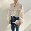 Women's Blouses DUOFAN Pink Shirt Women Eleegant Ruffle Long Sleeve Korean Aesthetic Fashion Blusas Summer Loose Casual Tops Y2K Clothes