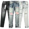 Jeans Roxo Marca Calças Masculinas Pantalones Rasgados Retos Regulares Denim Lágrimas Lavadas Velho Orifício Longo Ntku