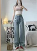 Damen Jeans Damen Vintage Ripped Wash Denim Hosen Baggy Harajuku Baddie Lange Hosen Y2k Streetwear 2000er Jahre Ästhetische Koreanische Mode