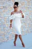 Casual Dresses Women Off Shoulder White Dress Lantern Sleeve Midi Elegant Sheath Dinner Party Birthday Evening Bodycon