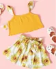 Kledingsets 1-6 jaar baby meisjes casual tweedelige kleding set gele bloemen gedrukt patroon mouwloze tops en rokmeisje zomer 2 stks