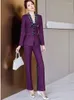 Pantalon deux pièces pour femmes élégant noir vert violet veste formelle et pantalon costume Blazer femmes femme bureau dames affaires vêtements de travail 2 ensemble