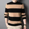 Men's Sweaters Mens Ture Sheep Wool Thick Sweater Autumn & Winter Patchwork Colors Knit Clothing Male Pure Warm StripesKnitwear
