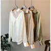 Kadınlar Polos Şifon Bluz Beyaz Longsleeve Üstler Bahar Kore Moda Gömlek Düz Renk Niş Gevşek Kadınlar Artı Boyutlar 230729