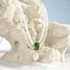 Choker Minar Sierlijke Witte Natuurlijke Shell Groene CZ Zirkoon Kralen Ketting Voor Vrouwen Dubbel Gelaagde Zoetwater Parel