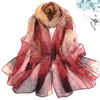 Foulards Plusieurs Couleurs Élégant Dégradé Couleur Rose Fleur En Mousseline De Soie Georgette Écharpe Femmes Foulard Feuille De Lotus Long Châle D'été Bandana