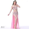 Stage Wear Belly Dance Long Skirt Bra Belt Set Water Gauze Modern Suit Performance Sexy Woman Costume Exotic Dancewear Danza