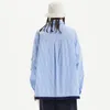 Mäns avslappnade skjortor Lacible Autumn Blue Rands Patch Pocket Shirt Rockar Män kvinnor Lossa långärmad skjorta Jacka Harajuku Streetwear Button Shirt 230728