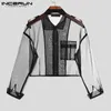 Camisas Casuais Masculinas INCERUN Fashion Men Mesh Shirt See Through Lapel Manga Longa Sexy Streetwear Button Crop Tops 2023 Party Nightclub Camisas 5XL 230729