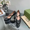 2023 designer pure color high heels sandals womens Leather One-line buckle style catwalk party waterproof sandal ladys Round toe chunky