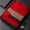 Men's Sweaters Contrast Color Cashmere Sweater O Neck Pullovers Knit Autumn And Winter Long Sleeve High-End Jumpers Tops R157