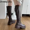 Boots Winter Autumn Chunky Woman Knee-High Boots Zipper Fashion Round Toe Soft Leather Punk Style Ladies Shoes 230729