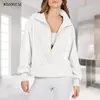 Sweat à capuche pour femme Sweat-shirt à col rabattu pour femme Couleur unie Pull survêtement Demi-fermeture éclair Versatile Fente latérale pour les vacances Sports de plein air 230728