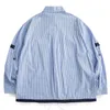 Mäns avslappnade skjortor Lacible Autumn Blue Rands Patch Pocket Shirt Rockar Män kvinnor Lossa långärmad skjorta Jacka Harajuku Streetwear Button Shirt 230728