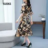 Robes décontractées XJXKS 2023 été tempérament col en v femmes robe imprimé fleuri de haute qualité confortable Cool longues Vestidos