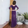 Vêtements de scène violet maille à travers la danse du ventre ensemble de formation Costume pour femmes haut renversé longue jupe Performance tenue danseuse Sexy