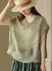 Blusas de mujer Jersey fino Verano Lino coreano Camisas elegantes Señoras Sólido Casual Moda Cuello en V Tops Mujer Ropa clásica