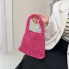 Minimalist Solid Color Crochet Handbag Summer New Hollow Mesh Bag Handmade Woven Cotton Rope Bag Wrist Bag Beach Vacation Bucket Bag