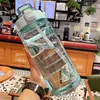 Water Bottles 2 Liters Bottle With Time Marker Reusable Outdoors Sports Drinking Portable Plastic Cups Straw High-capacity