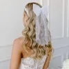 Bridal Veils TopQueen Hair Bow Wedding Veil med pärlor Bachelorette Party Accessoarer för brudar Communion V04A