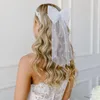 Véus de Noiva TOPQUEEN Laço de Cabelo Véu de Casamento com Pérolas Acessórios para Festa de Solteira Para Noivas Comunhão V04A