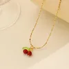 Pendentif Colliers Cordonnerie Belle Cerise Fruit Collier En Acier Inoxydable De Mode Étudiant Bijoux Pour Filles Dames Cadeau