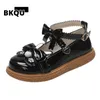 Kleding Schoenen BKQU Mary Janes Vrouwen Schoenen Pu Leer Zoete Designer Boog Platform Gesp Flats Schoenen Mode Lolita Zapatos 230729