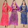 Vêtements de scène 4 pièces/ensemble Costume de danse du ventre femme robe Sexy femmes Bollydancer Bollywood ensemble vêtements orientaux