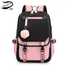 Sacs à dos Fengdong grands sacs d'école pour adolescentes USB port toile cartable étudiant livre sac mode noir rose adolescent école sac à dos 230729