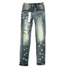 Designer Hommes Violet Jeans Hip-Hop Mode Fermeture Éclair Trou Lavage Jean Pantalon Rétro Déchiré Pli Couture Hommes Moto Équitation Cool Slim Pantalon Bleu Ciel pour Femmes Gh50