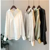 Women S Polos Chiffon Blouse White Longsleeve Tops Spring Spring Fashion Shirt Solid Color Color Women Women بالإضافة إلى الأحجام 230729